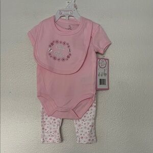 NWT Duck Duck Goose Pink Baby Bodysuit and Bib Set sz 3-6 months
